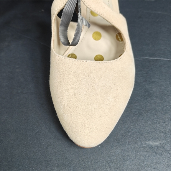 Boden Suede Leather Pumps Lace Up Ballet Pink Beige Pointed Toe Heels 10.5 - Picture 6 of 9